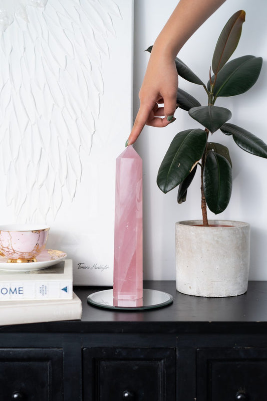 Large Gem Quality Rose Quartz Tower