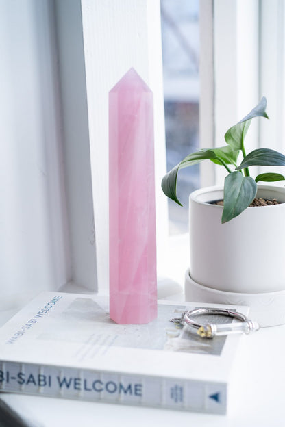 Large Gem Quality Rose Quartz Tower